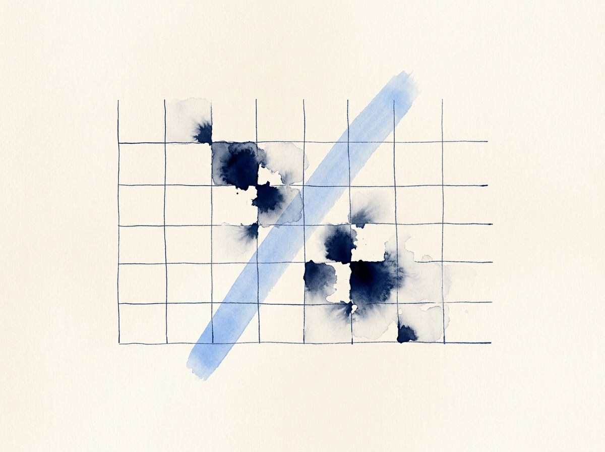 Watercolor illustration of a spreadsheet grid dissolving into ink blots